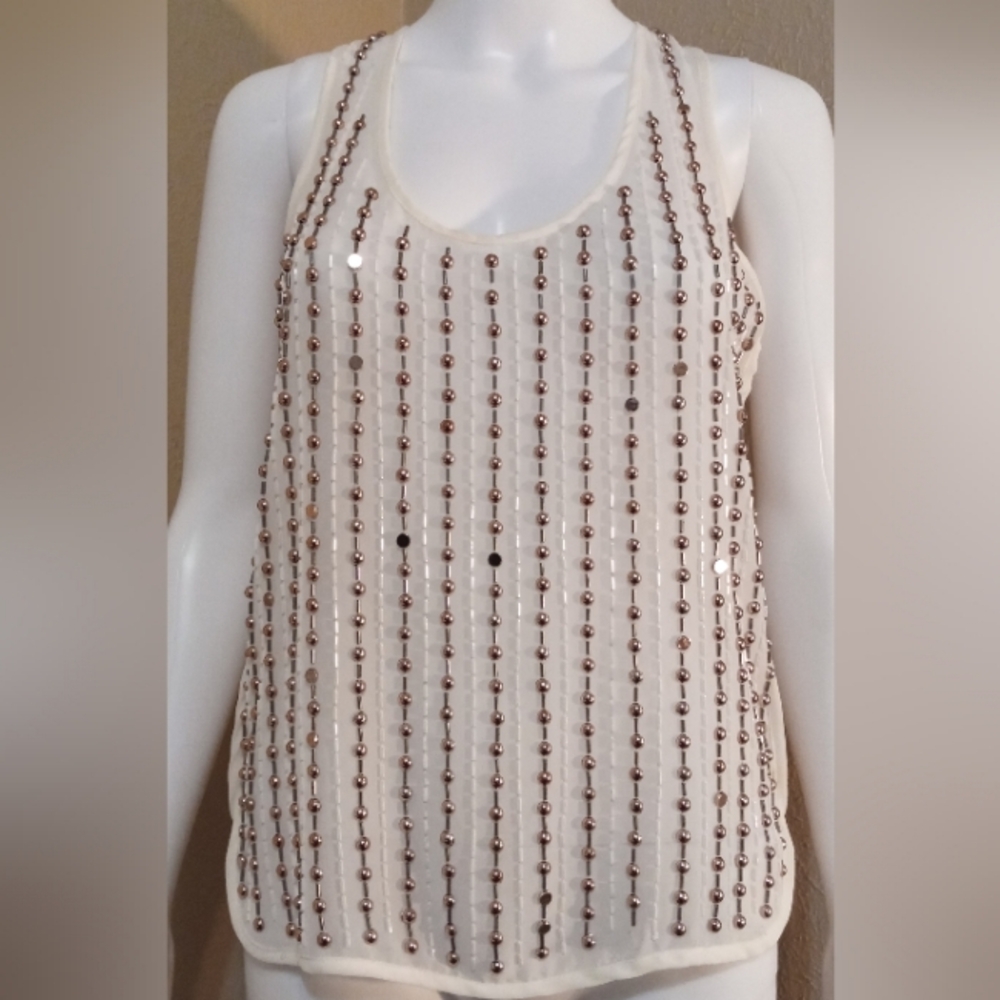 Parker Gold Beaded Silk Tank Top
